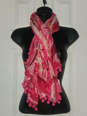 Mimco FlashBack Sheer Scarf/Wrap/Coverup/Hijab with pom poms